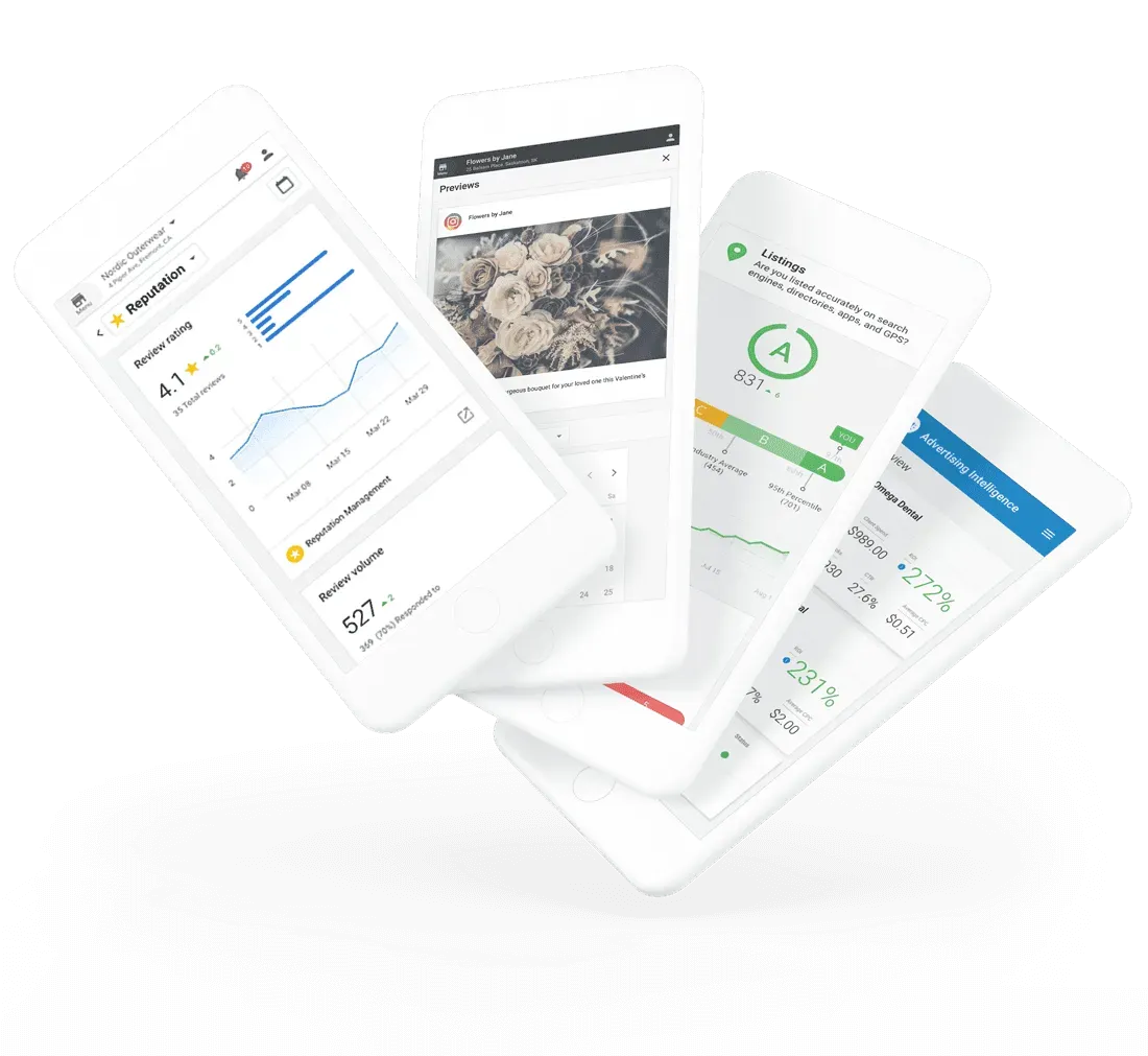 The Business App mobile screens